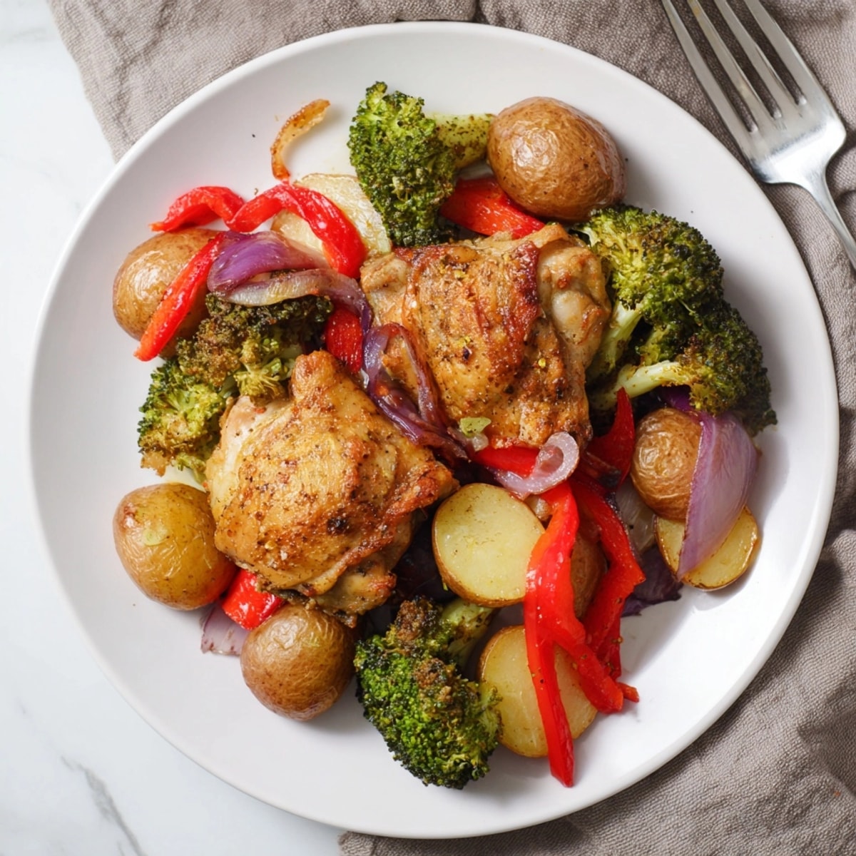 Juicy Honey Lemon Roasted Chicken Sheet Pan served hot with caramelized potatoes, broccoli, and fresh herbs.