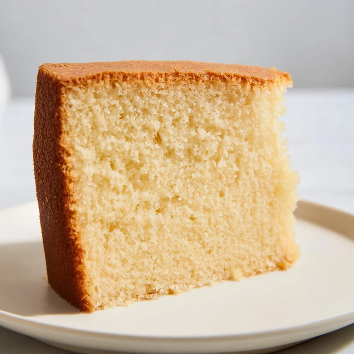 Fluffy three-ingredient vanilla sponge cake, golden brown and ready to be served.