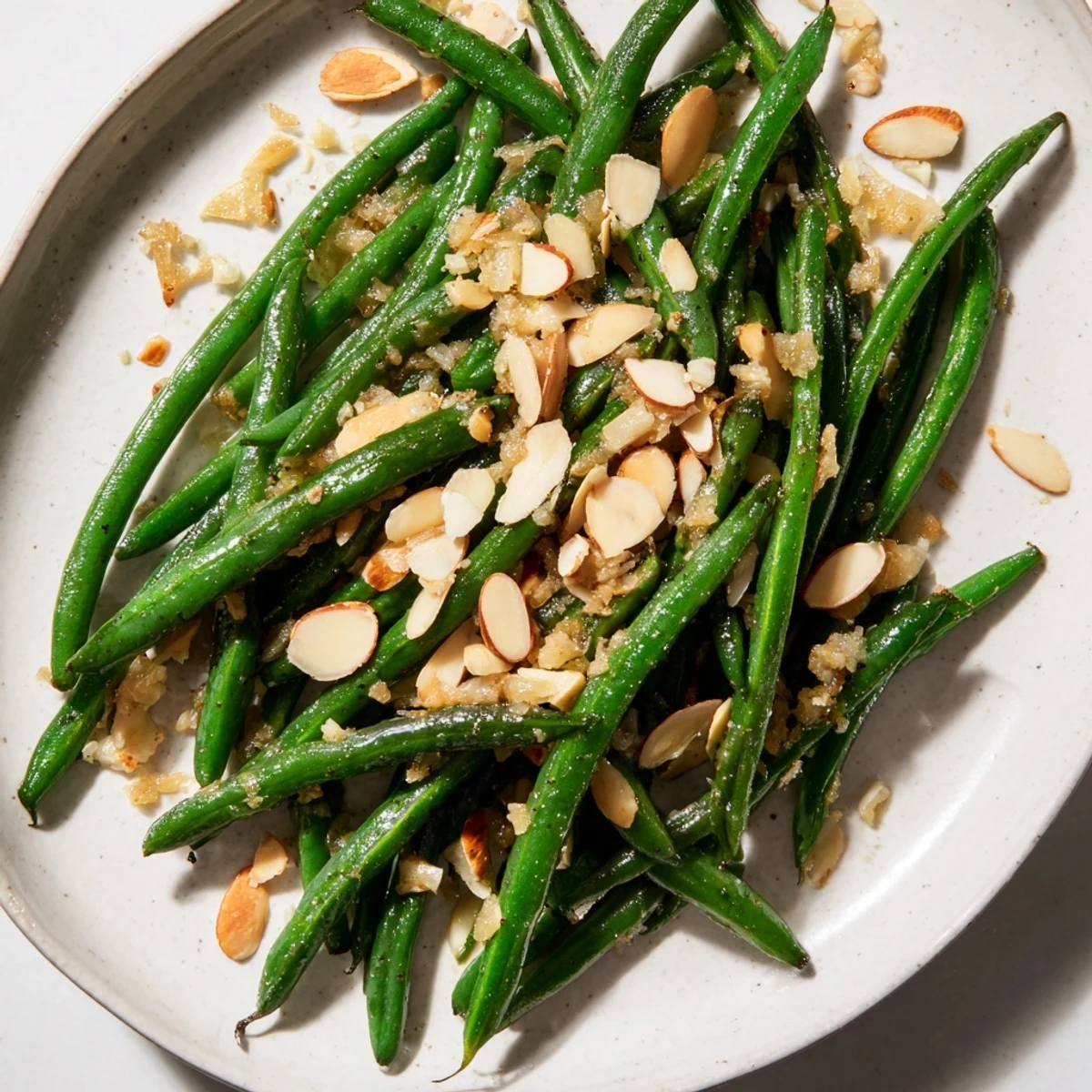 Tender, vibrant Sautéed Green Beans with Garlic and Almonds, a perfect side for any meal.