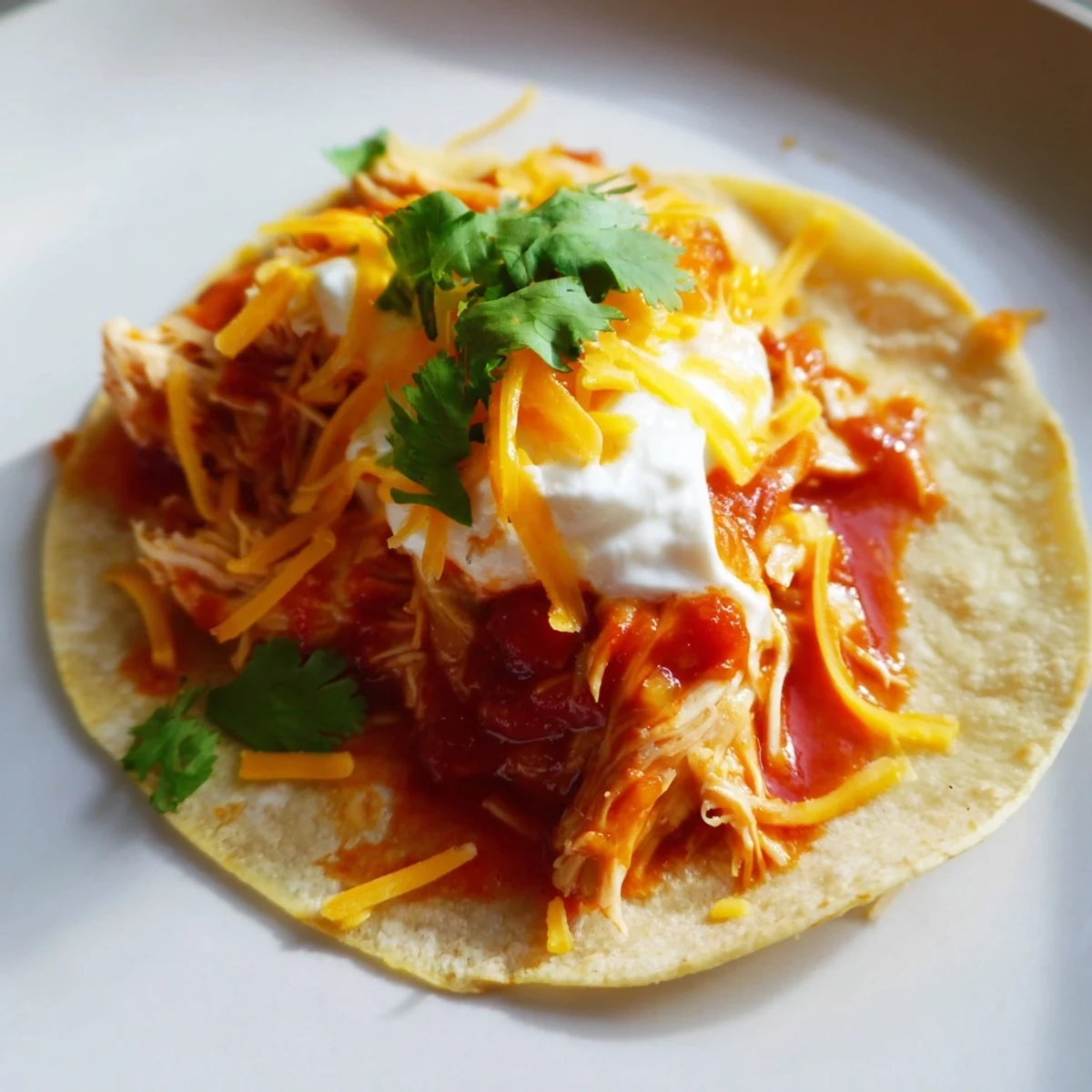 Slow cooker shredded chicken tacos, brimming with flavorful meat and fresh toppings, ready to enjoy.