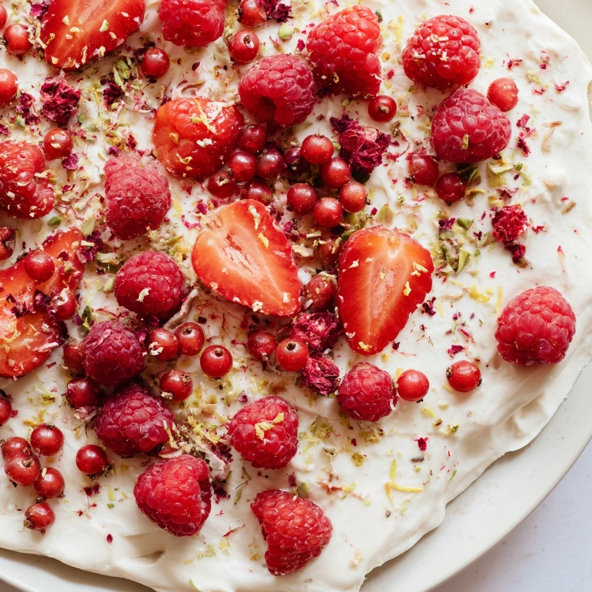 Creamy, colorful frozen yogurt bark with vibrant red berries ready to break and enjoy.