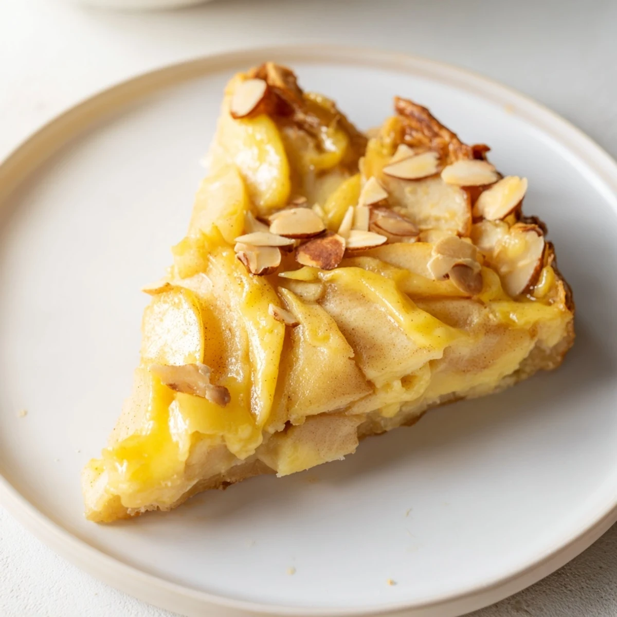 A freshly baked Rustic Crustless Apple Pie with warm cinnamon aromas atop a custard base.