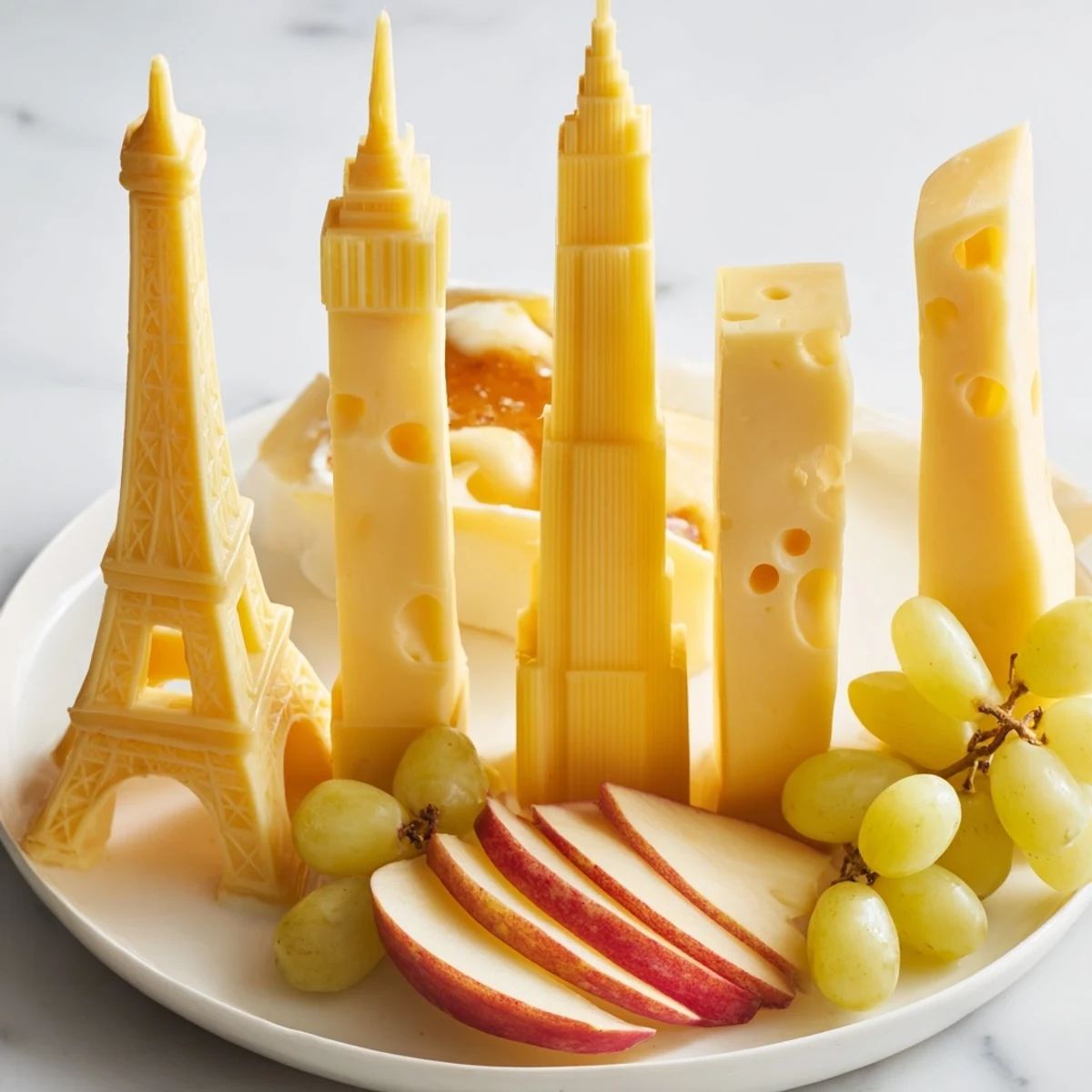 Enjoy assembling this artistic "Skyline Silhouette" cheese board with creative cheese building cutouts.