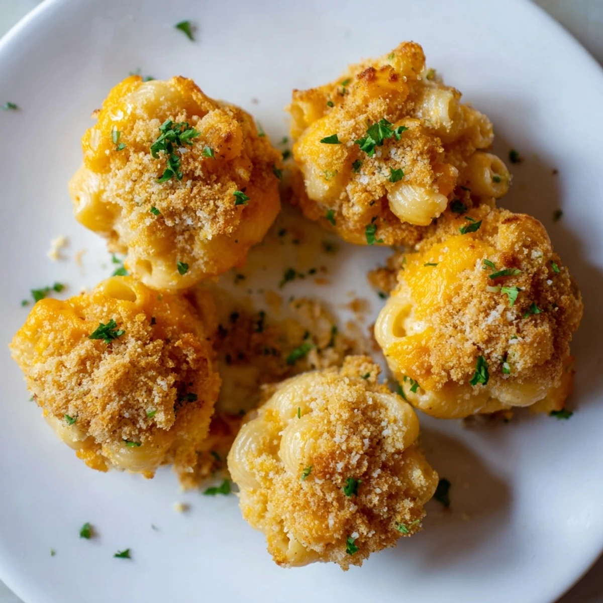 Golden-brown mini muffins: a close-up of cheesy Tinis Mac and Cheese baked to perfection.