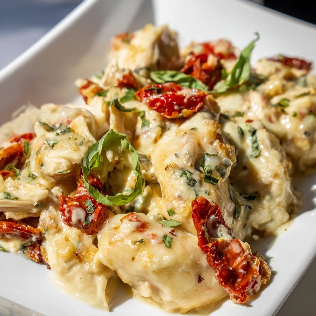 Golden brown Ritz topping blankets the creamy Marry Me Chicken Casserole brimming with chicken.