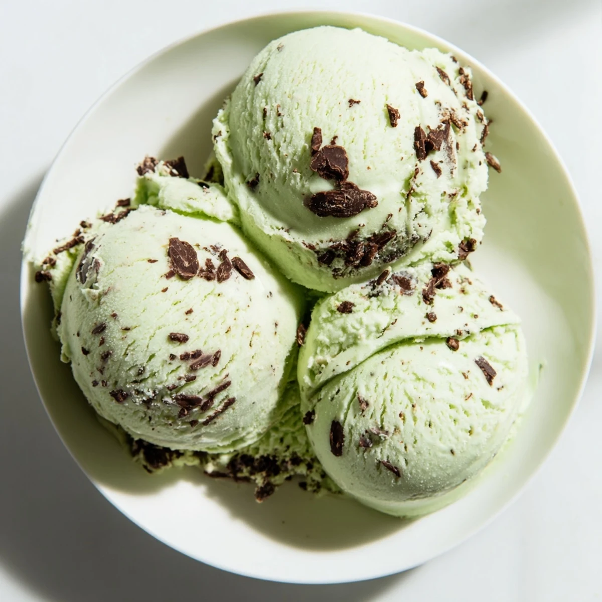 Creamy homemade Mint Chocolate Chip Ice Cream with visible dark chocolate chips, ready to enjoy.