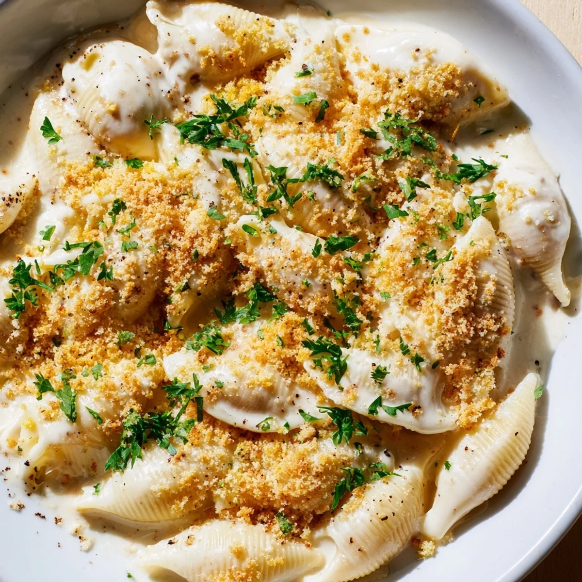 High-Protein Mac & Cheese with a creamy, rich cottage cheese sauce, ready to serve and enjoy.