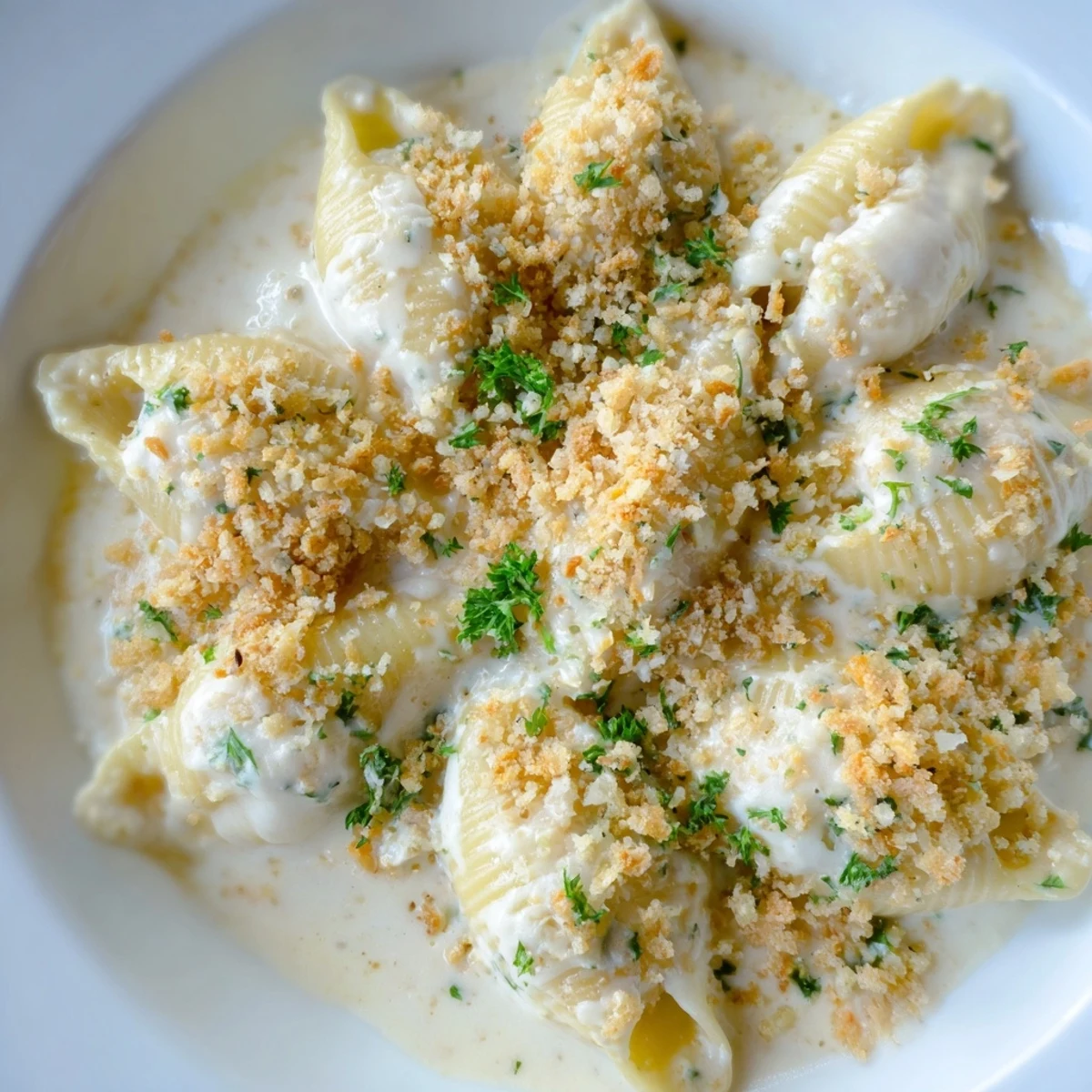 Golden-topped High-Protein Mac & Cheese, with breadcrumbs, ready for a delicious, healthy dinner.