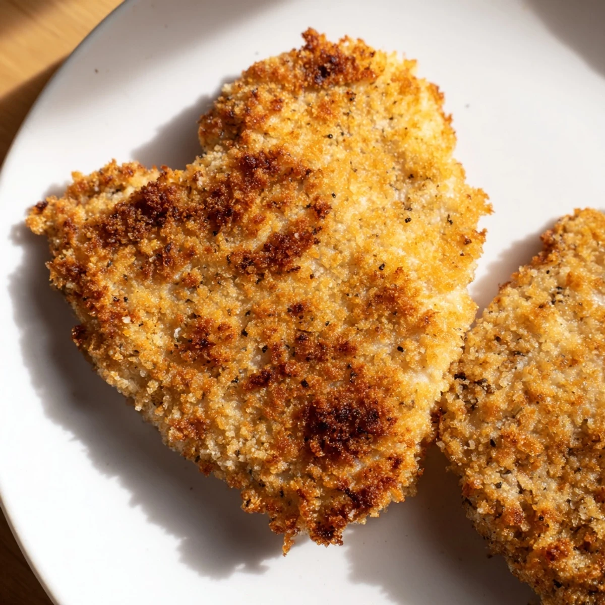 Golden, crispy air fryer chicken cutlets, perfectly cooked and ready to serve with lemon.