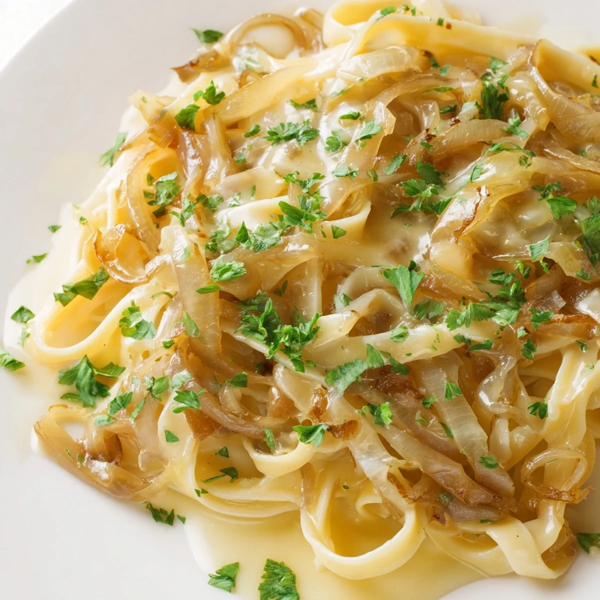 One-pot French onion pasta bubbling with melted Gruyère cheese, a comforting vegetarian meal idea.