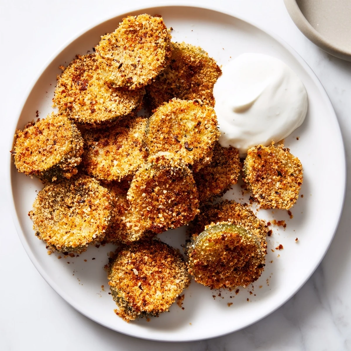 Golden, crunchy Crispy Fried Pickles served with cool ranch, a perfect appetizer for sharing.