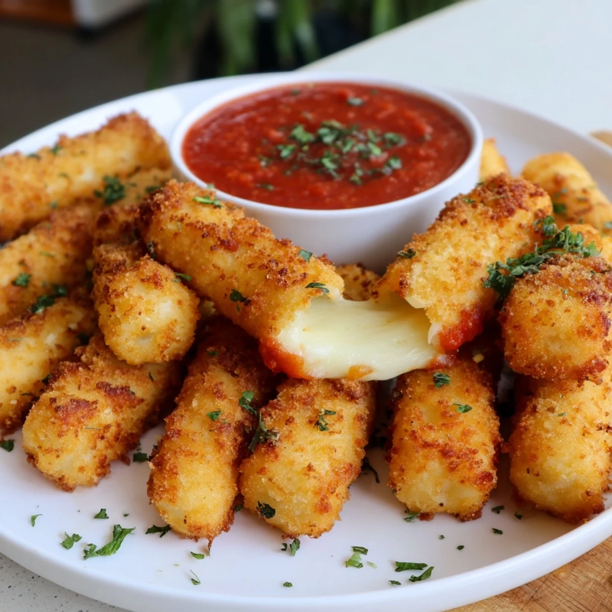Deliciously gooey air fryer mozzarella sticks, perfect for dipping, ready in minutes.