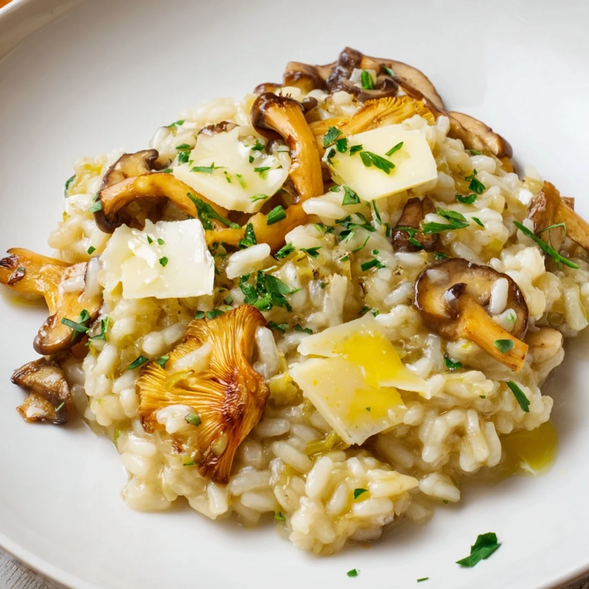 Homemade Italian Mushroom Risotto: this dish features golden mushrooms with Parmesan, ready to serve.