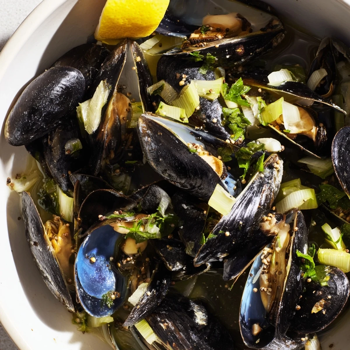 Fresh, plump mussels immersed in delicious white wine create the star of this classic Belgian Moules Marinière recipe.