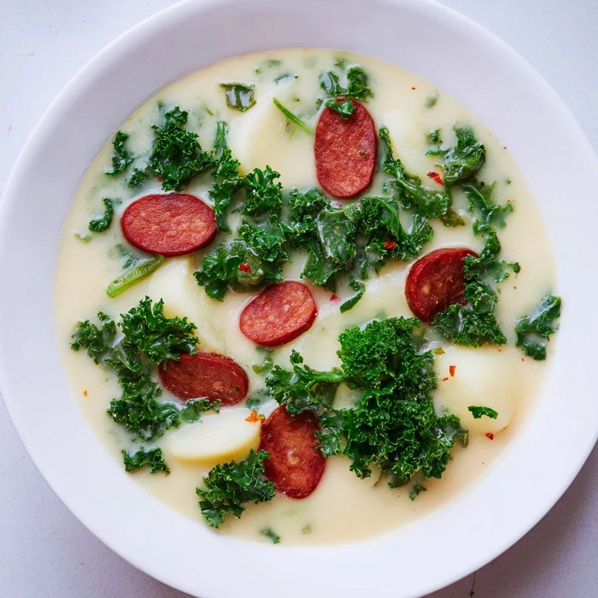 Freshly made Portuguese Caldo Verde soup, with hearty chorizo and served with crusty bread.