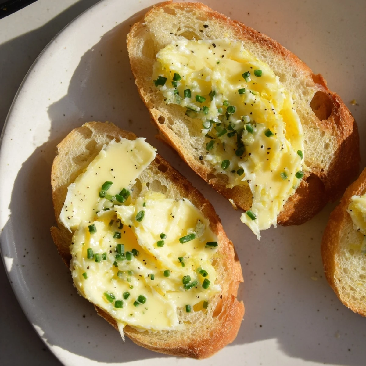 Freshly baked, golden crostini slices topped with creamy vodka butter and chives for a sophisticated appetizer.