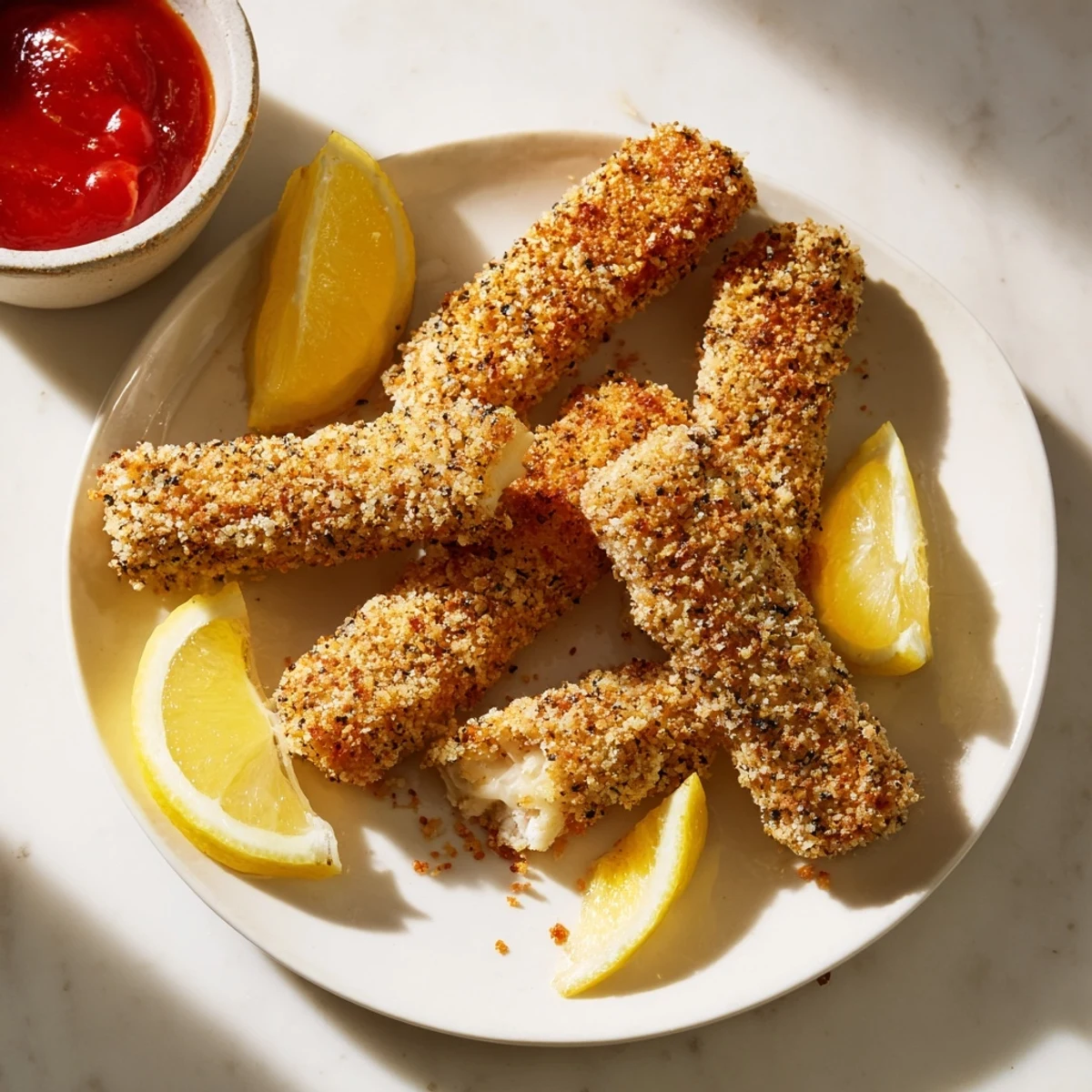 These delicious panko-coated halloumi fingers are served hot with lemon wedges and hot sauce, perfect for a party appetizer.