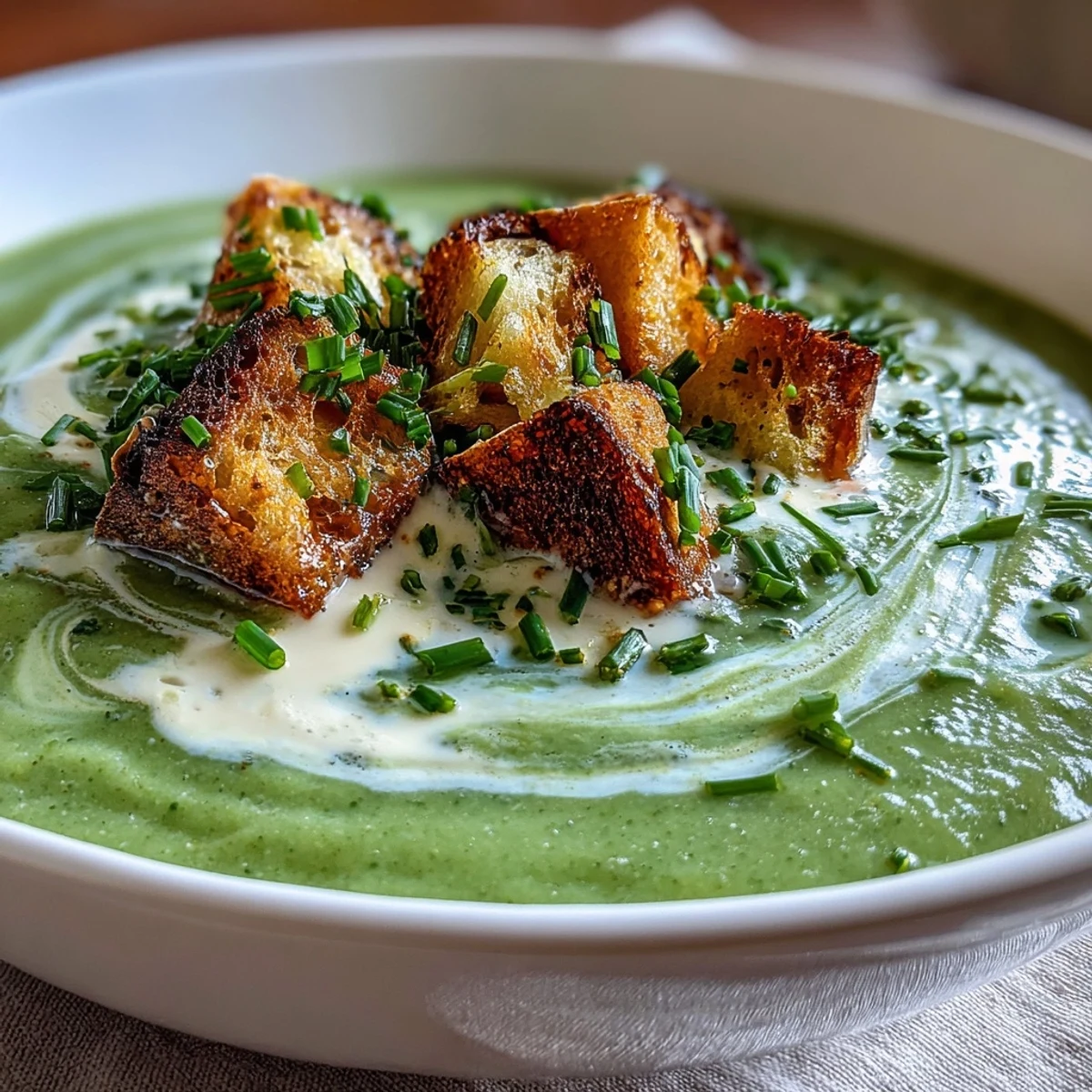 Delicious creamy broccoli soup, studded with fresh green florets.