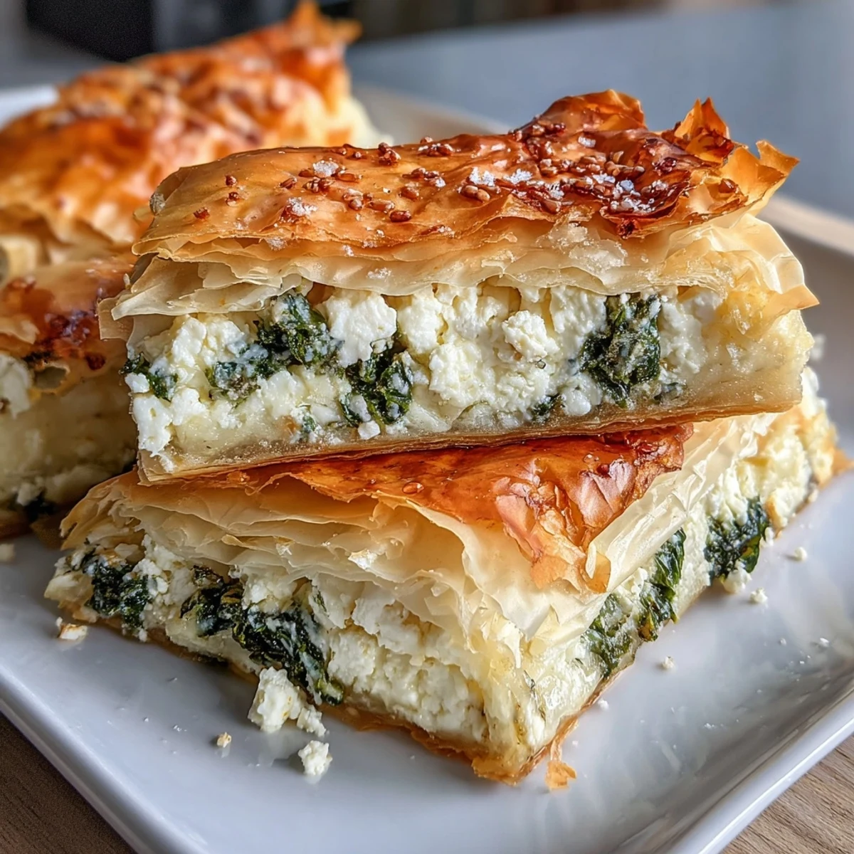 A slice of Feta and Kale Börek served beside a fresh garden salad.