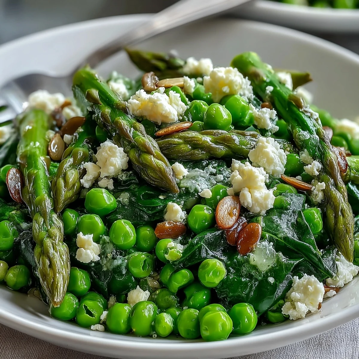 Close-up of the vibrant Spring Green Bowl, featuring blanched peas and asparagus over quinoa, drizzled with zesty lemon dressing.