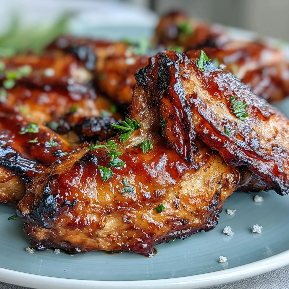 Crisp Guava BBQ Glazed Chicken Wings tossed in a sweet and smoky sauce, topped with fresh green onions. 