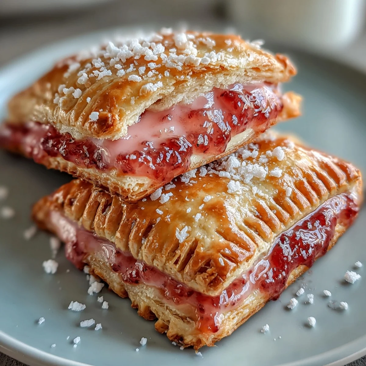 Homemade Guava Cheese Pop Tarts cooling on a wire rack, revealing the sweet-tart guava jam and creamy cheese filling inside. 
