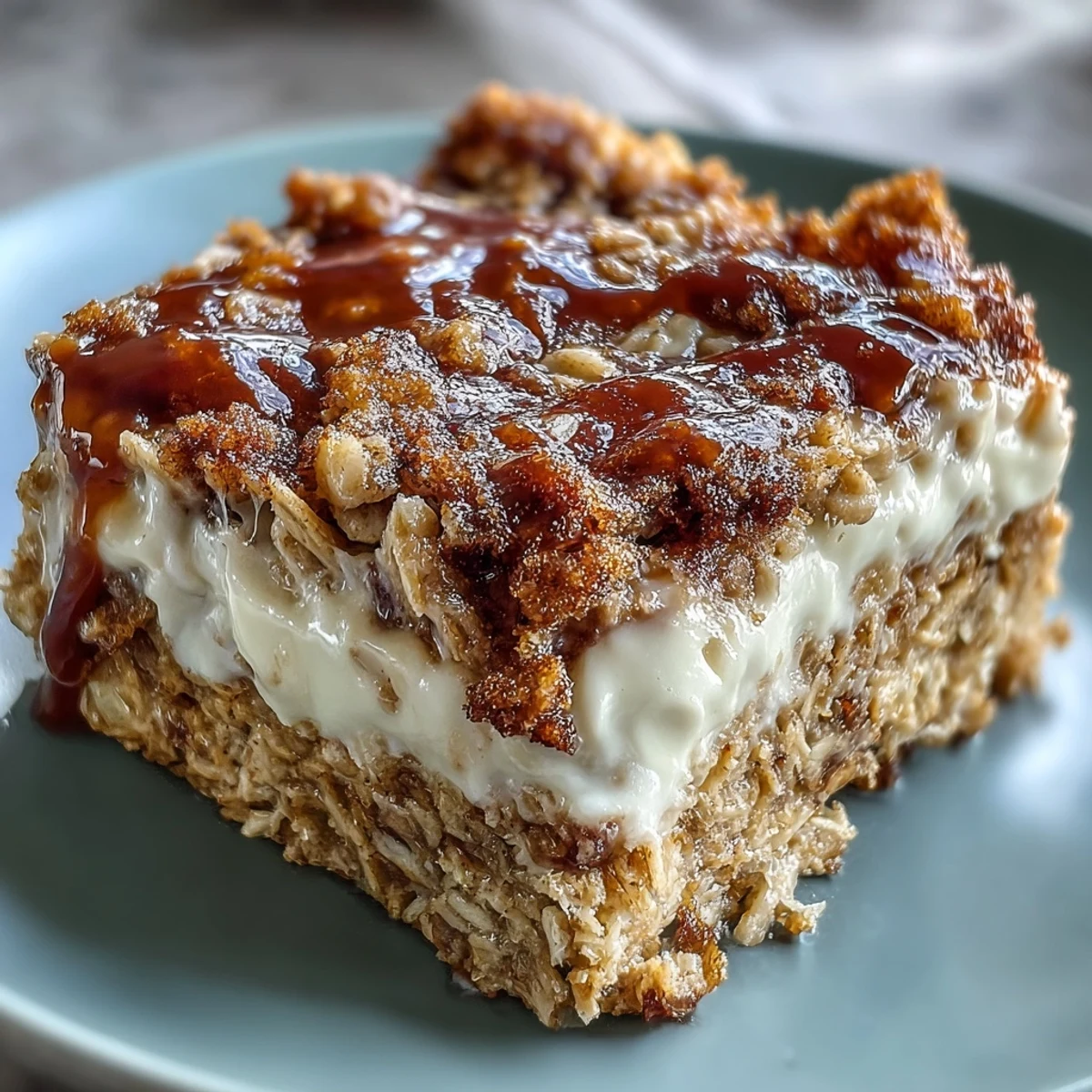Freshly baked High-Protein Cinnamon Swirl Coffee Cake Oats cooling on a wire rack, featuring a golden-brown crumble topping and marbled cinnamon interior.