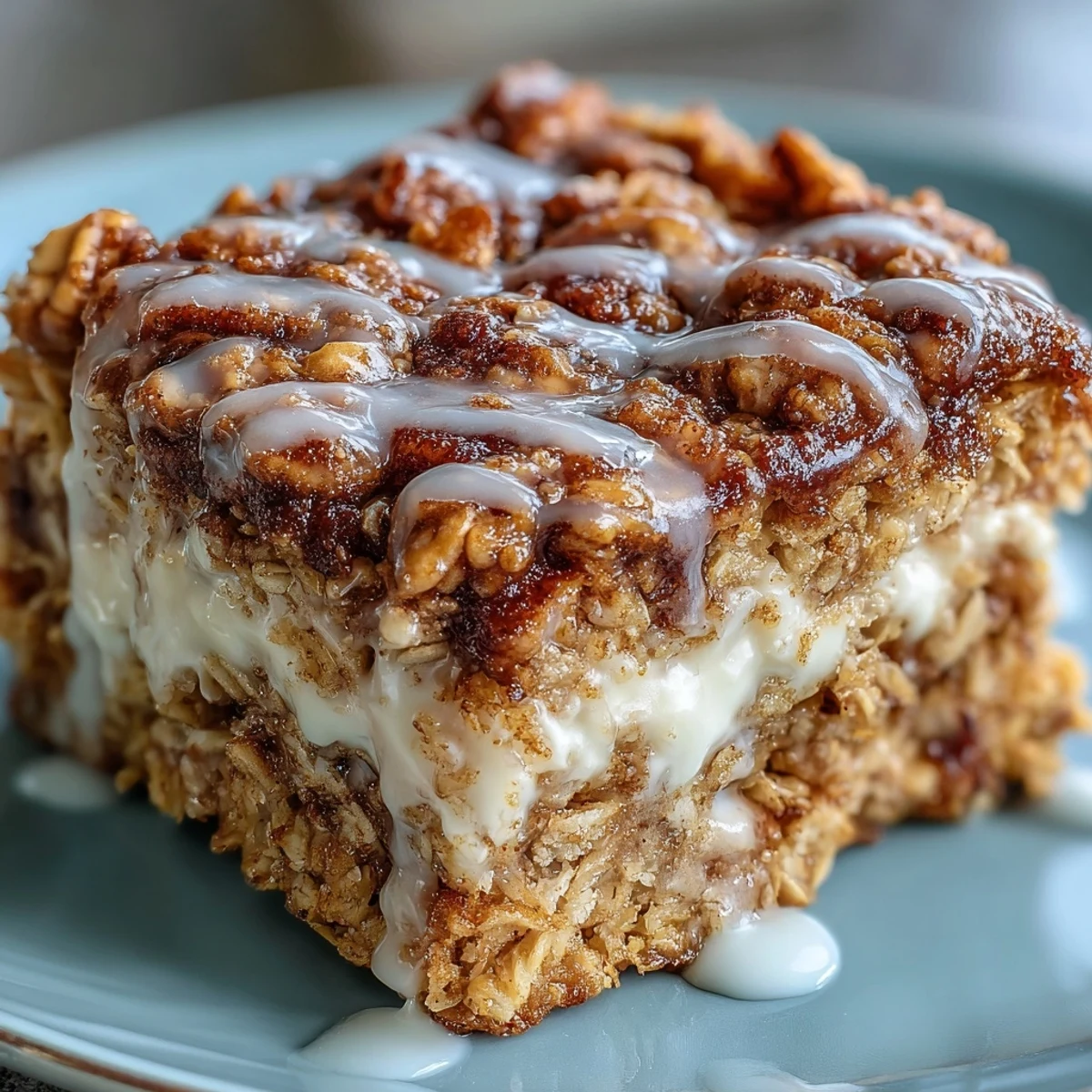 Close-up of High-Protein Cinnamon Swirl Coffee Cake Oats served on a plate, topped with Greek yogurt and nut butter, ready for a post-workout snack.
