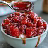 Fresh strawberry compote drizzled over creamy Greek yogurt with crunchy nuts and honey.