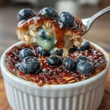 Golden-brown blueberry baked oatmeal with juicy berries and crunchy nuts, ideal for meal prep or a healthy start.  