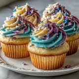 Fluffy Gemini Birthday Cupcakes with vibrant, dual-tone frosting swirl ready for celebrating.