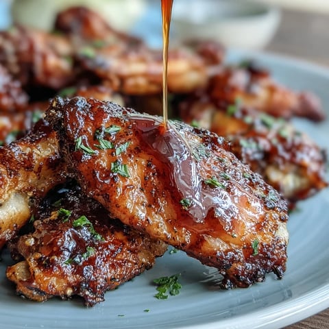 Freshly roasted Guava BBQ Glazed Chicken Wings with a sticky, caramelized glaze are served on a wire rack. 
