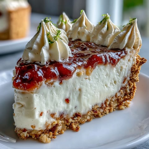 Freshly chilled Guava Cloud Pie showcases a creamy pink filling and whipped cream on a macadamia nut crust.