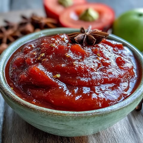 A bowl of vibrant Guava BBQ Sauce From Scratch, glossy and deep pink, garnished with smoked paprika and fresh herbs on a rustic wooden table.