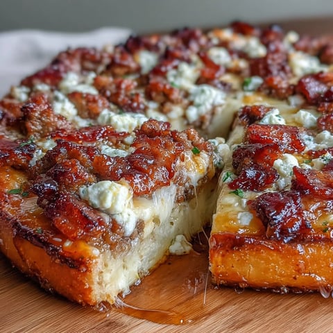 Crispy golden crust topped with spicy Italian sausage, creamy feta, and mozzarella, drizzled with hot honey.
