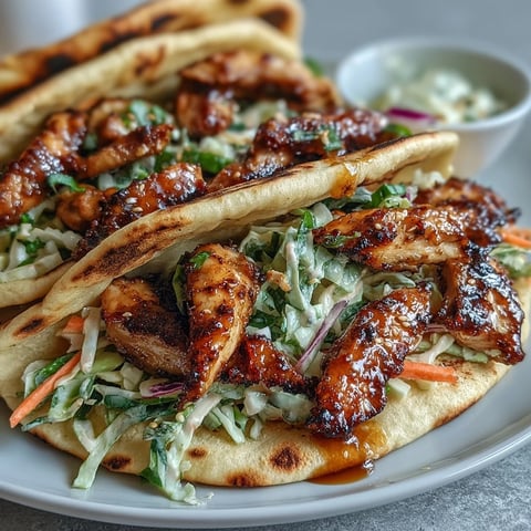 Golden-brown honey-garlic chicken strips nestled in warm, buttered naan bread, ready for taco assembly.