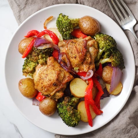 Juicy Honey Lemon Roasted Chicken Sheet Pan served hot with caramelized potatoes, broccoli, and fresh herbs.