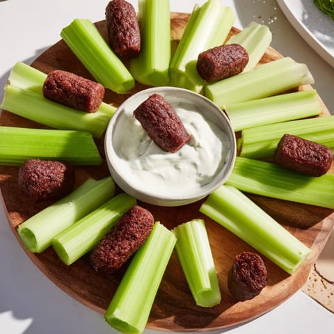 This vibrant The Rustic Wheel appetizer features crunchy celery and meat sticks, perfect for dipping and easy entertaining.