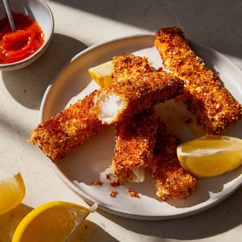 A close-up shot of fried panko halloumi cheese revealing its crunchy golden crust and soft, warm interior texture.  