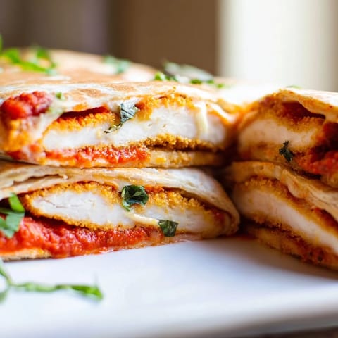 Crispy Chicken Parm Wrap served with a small bowl of marinara sauce for dipping.