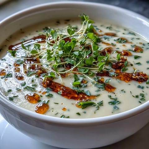 Creamy Celery Root Bisque, a comforting French-inspired soup served in a rustic bowl.