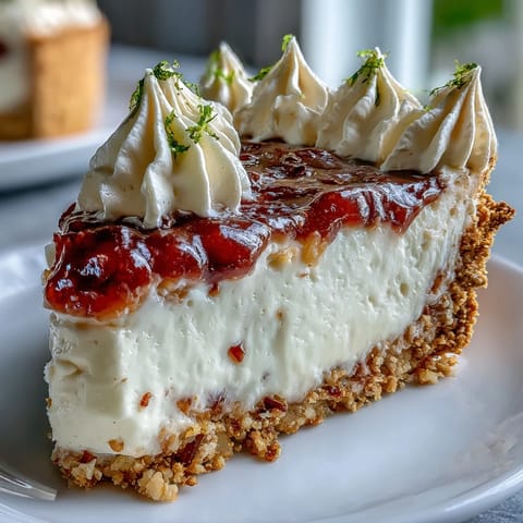 Freshly chilled Guava Cloud Pie showcases a creamy pink filling and whipped cream on a macadamia nut crust.