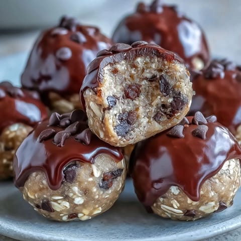Delicious peanut butter energy balls with dark chocolate chips and oats, perfect for a healthy snack on the go.