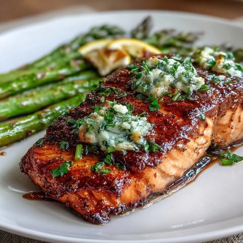 Garlic Butter Salmon with Asparagus, roasted to perfection with lemon and garlic, creates a stunning and healthy main dish.