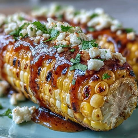 Grilled corn on the cob topped with creamy elote sauce, Cotija cheese, and chili powder. A classic Mexican street food favorite.  