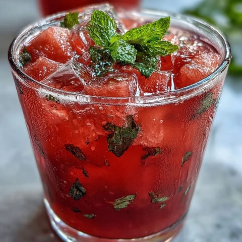 Refreshing watermelon mint lemonade with vibrant pink hue, garnished with fresh mint and lemon slices in a clear pitcher.