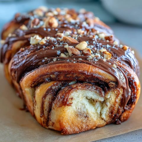 Decadent Nutella Babka with soft, buttery layers swirled with creamy hazelnut spread, ideal for indulgent breakfast or afternoon treats.