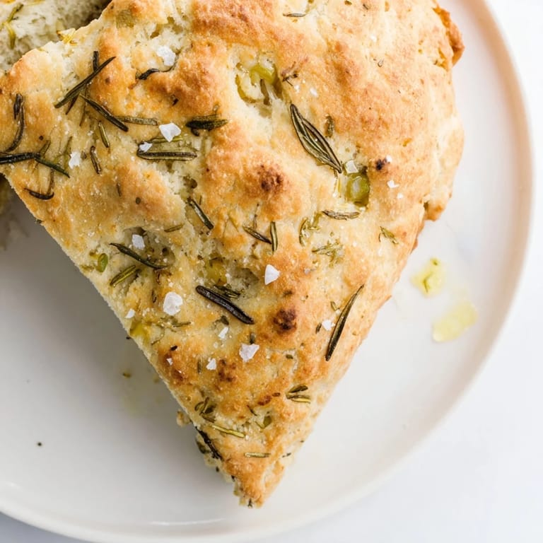 Warm, rustic Yeast-Free Garlic and Rosemary Bannock Bread, perfect for serving with a comforting soup.