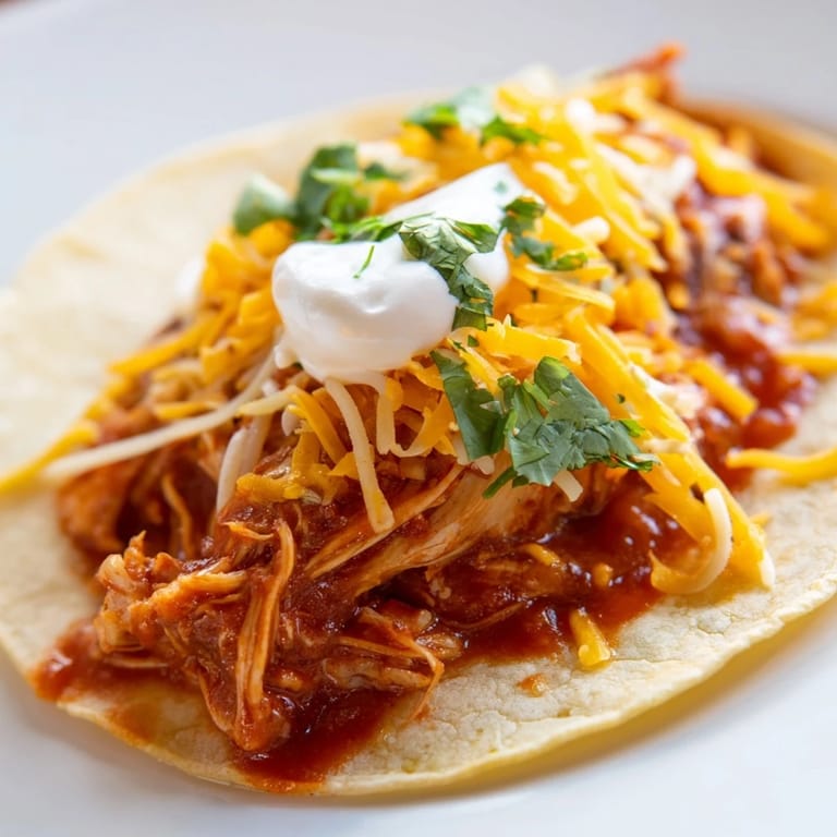 A close-up of slow cooker shredded chicken tacos, showcasing a delightful Tex-Mex feast.