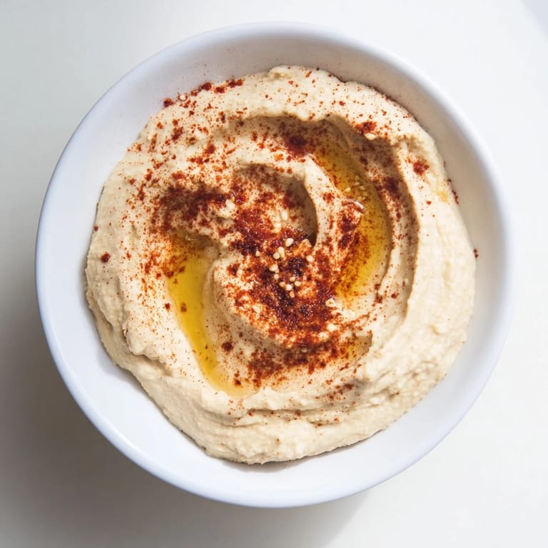Golden-colored Perfect 5-Minute Homemade Hummus in a bowl, alongside pita bread and fresh vegetables for dipping.